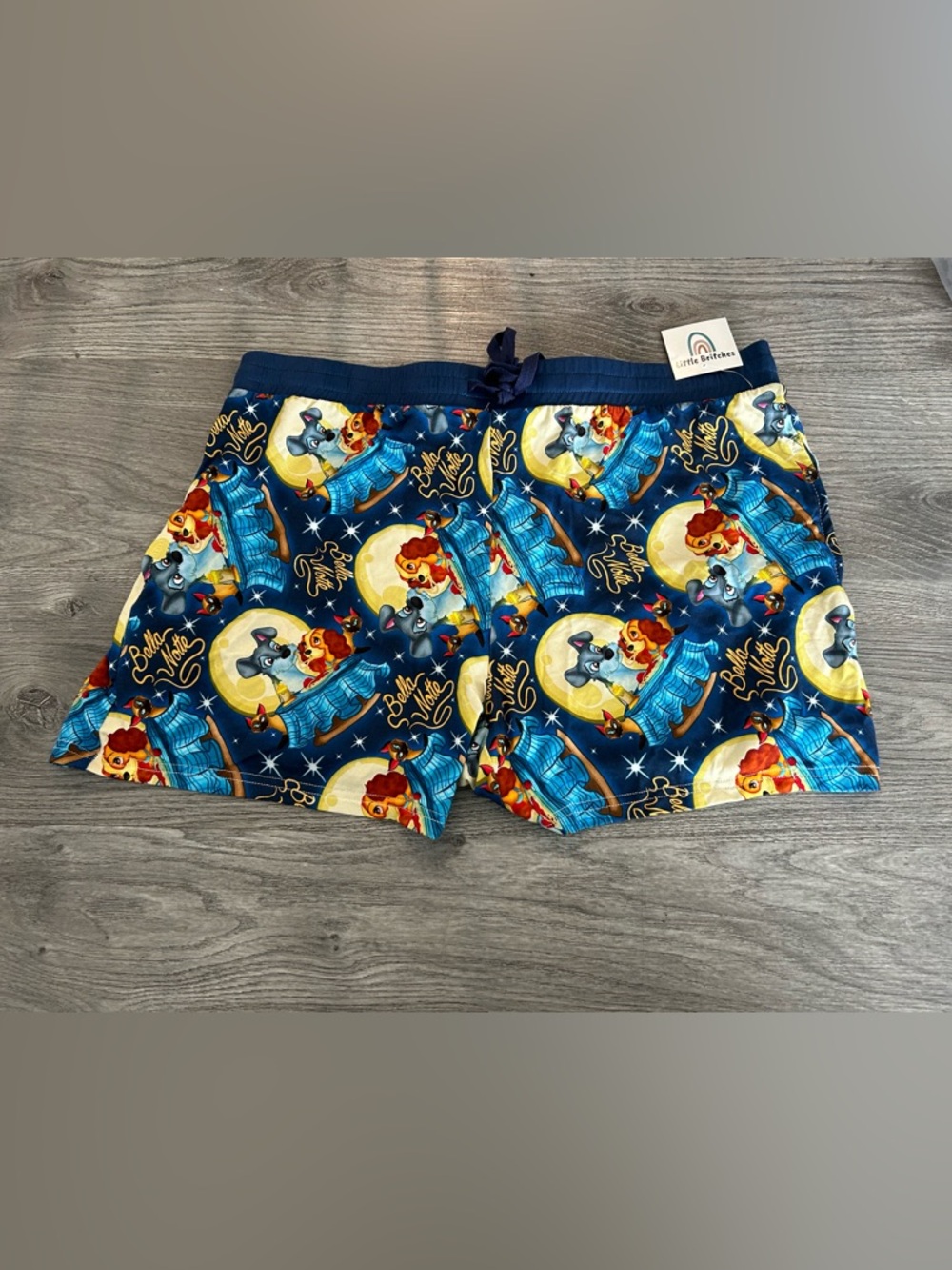 NWT Bamboo Lady and the Tramp L Bella Notte Navy Printed Cotton Pajama Shorts